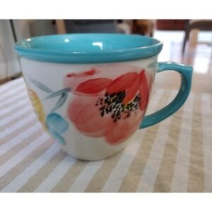 The Pioneer Woman "Vintage Bloom" Coffee Cup Mug Teal White Turquoise